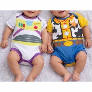 DISNEY • Set of Toy Story Woody & Buzz Lightyear Halloween Costume Onesies, 6-9M